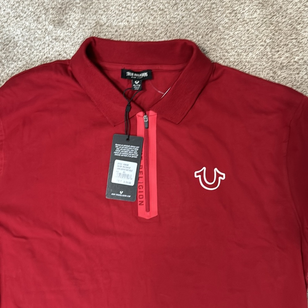 True Religion mens polo size XL red quarter zip NWT - Picture 2 of 4